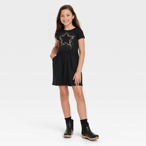 Girls' Short Sleeve Dress - Cat & Jack Black XS new